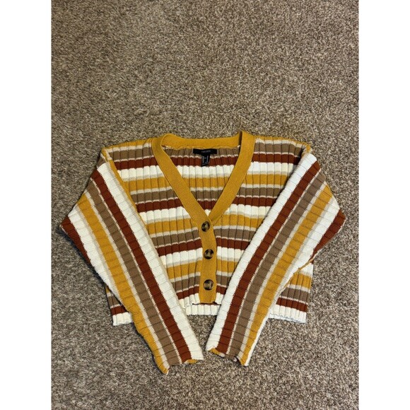 Forever 21 Retro Striped Cropped Cardigan, Size M , Pre-owned / No Flaws - Picture 5 of 7